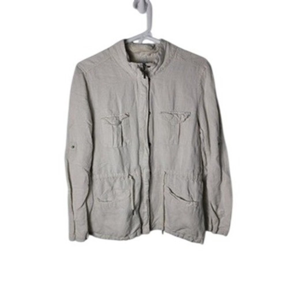 Max Jeans Wm LG Linen‎ Blend Utility Field Jacket Beige Chic Gorpcore